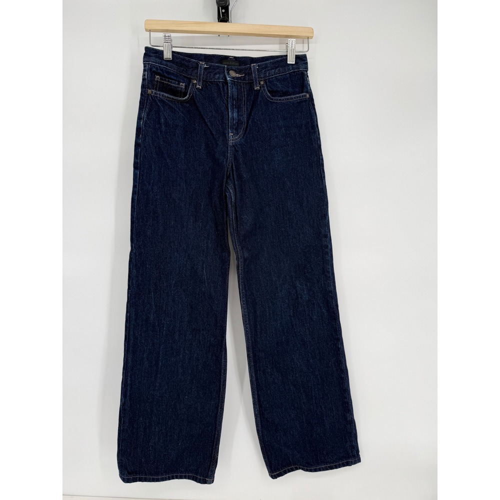 Uniqlo Womens High Rise Straight Leg Jeans Dark Indigo‎ Blue Denim Sz 22x31